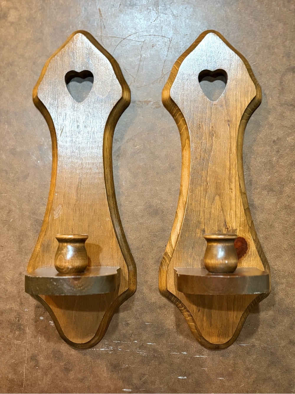 Vintage- 🤎 Wooden Heart Cutout Wall Sconces in Warm Brown